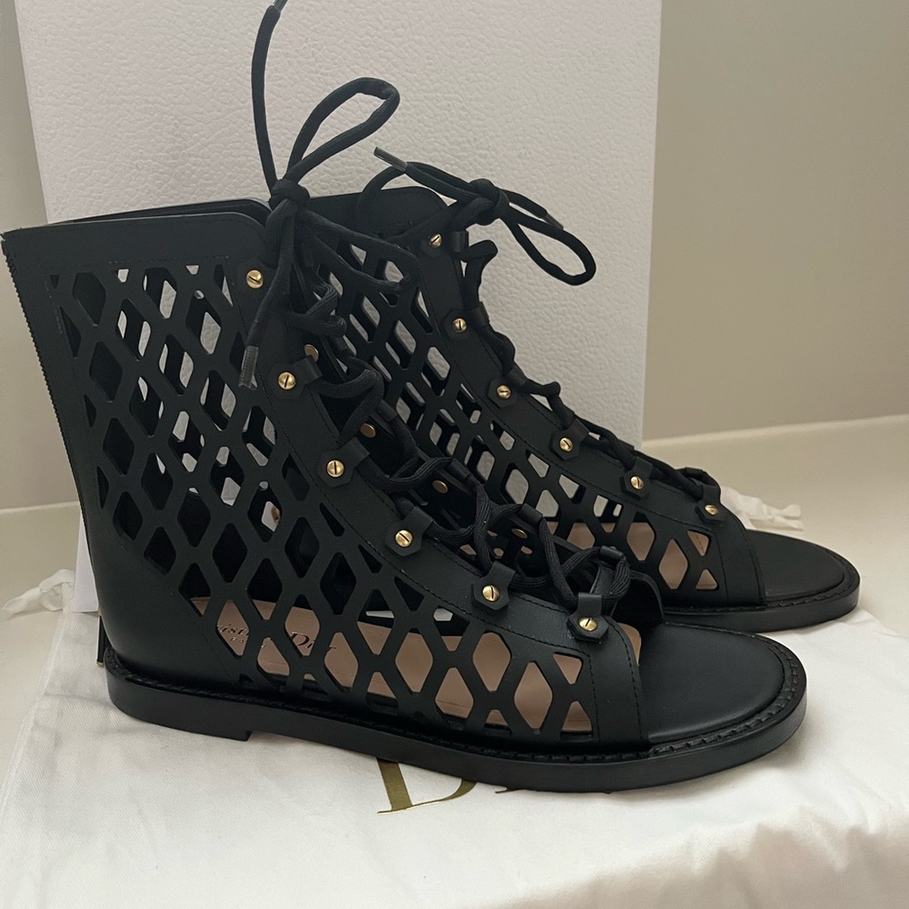 Dior Black Cutout Lace-Up Sandals - Picture 2 of 12